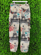 Paris Print Frayed Detail Statement Pants