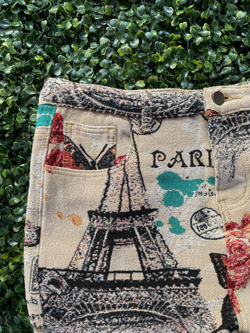 Paris Print Frayed Detail Statement Pants