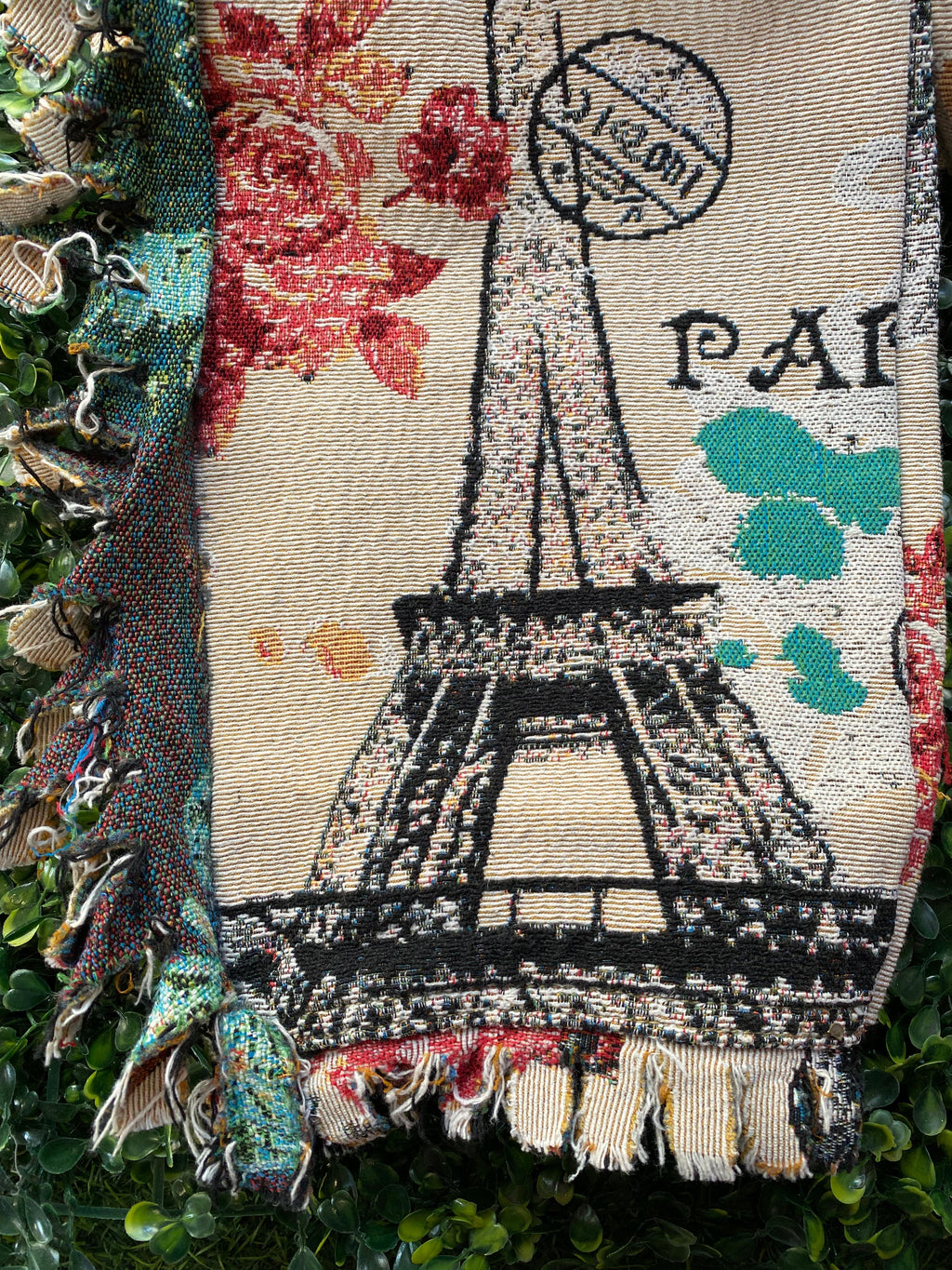 Paris Print Frayed Detail Statement Pants