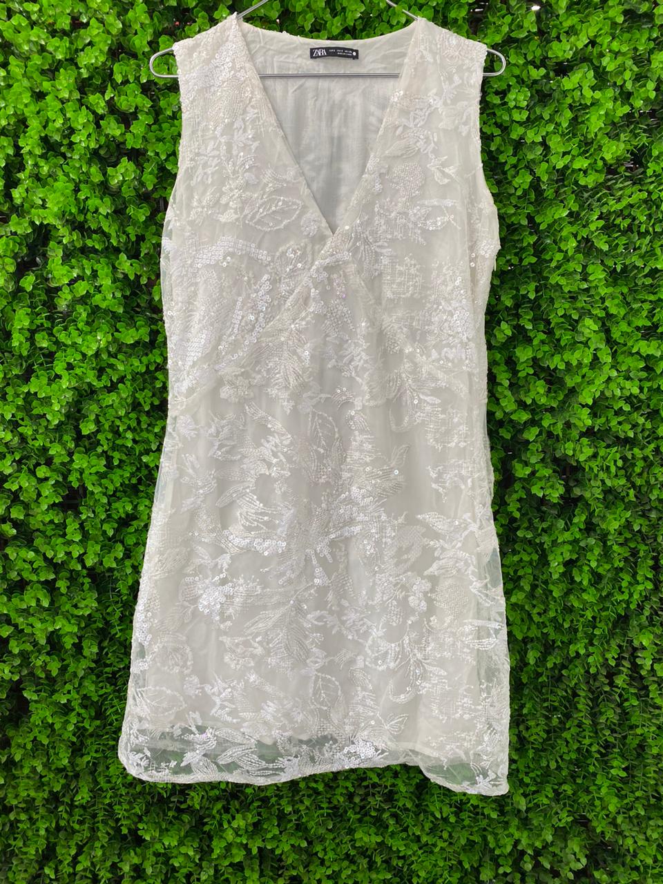 Zara White Embellished Sequin Mini Dress