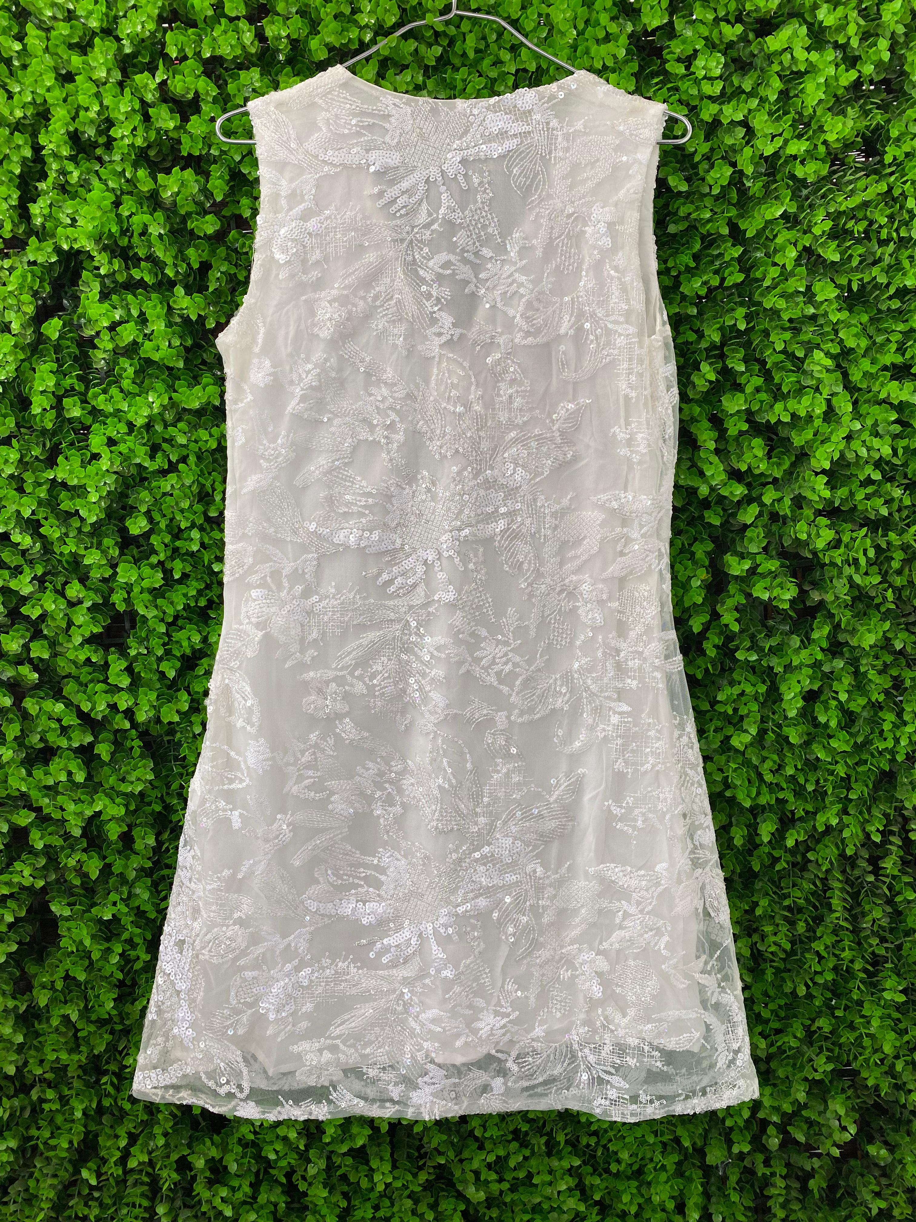 Zara White Embellished Sequin Mini Dress