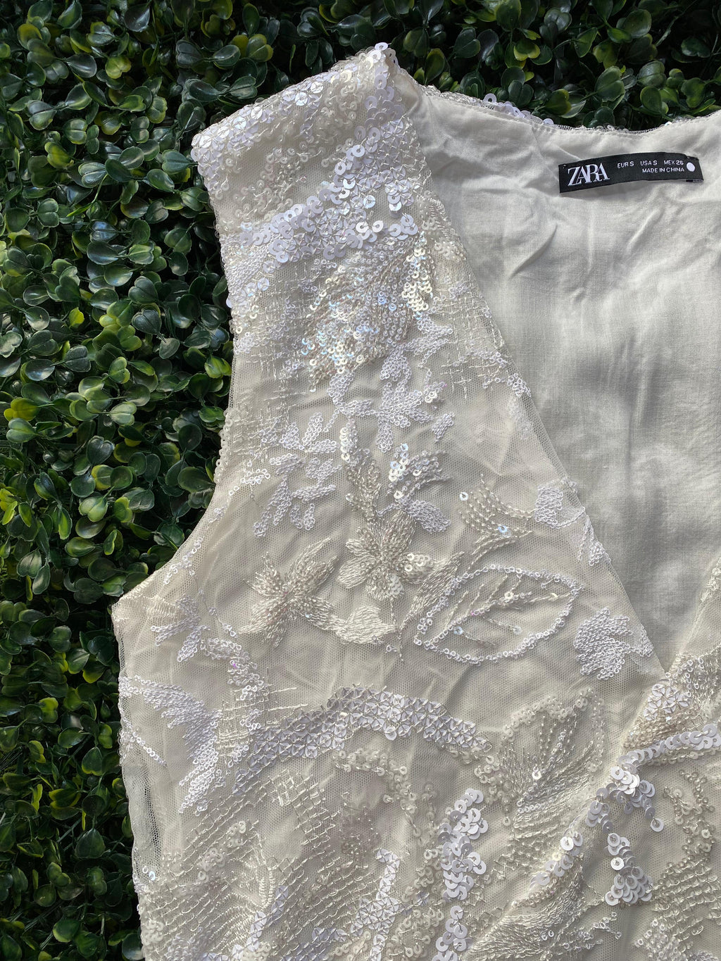 Zara White Embellished Sequin Mini Dress