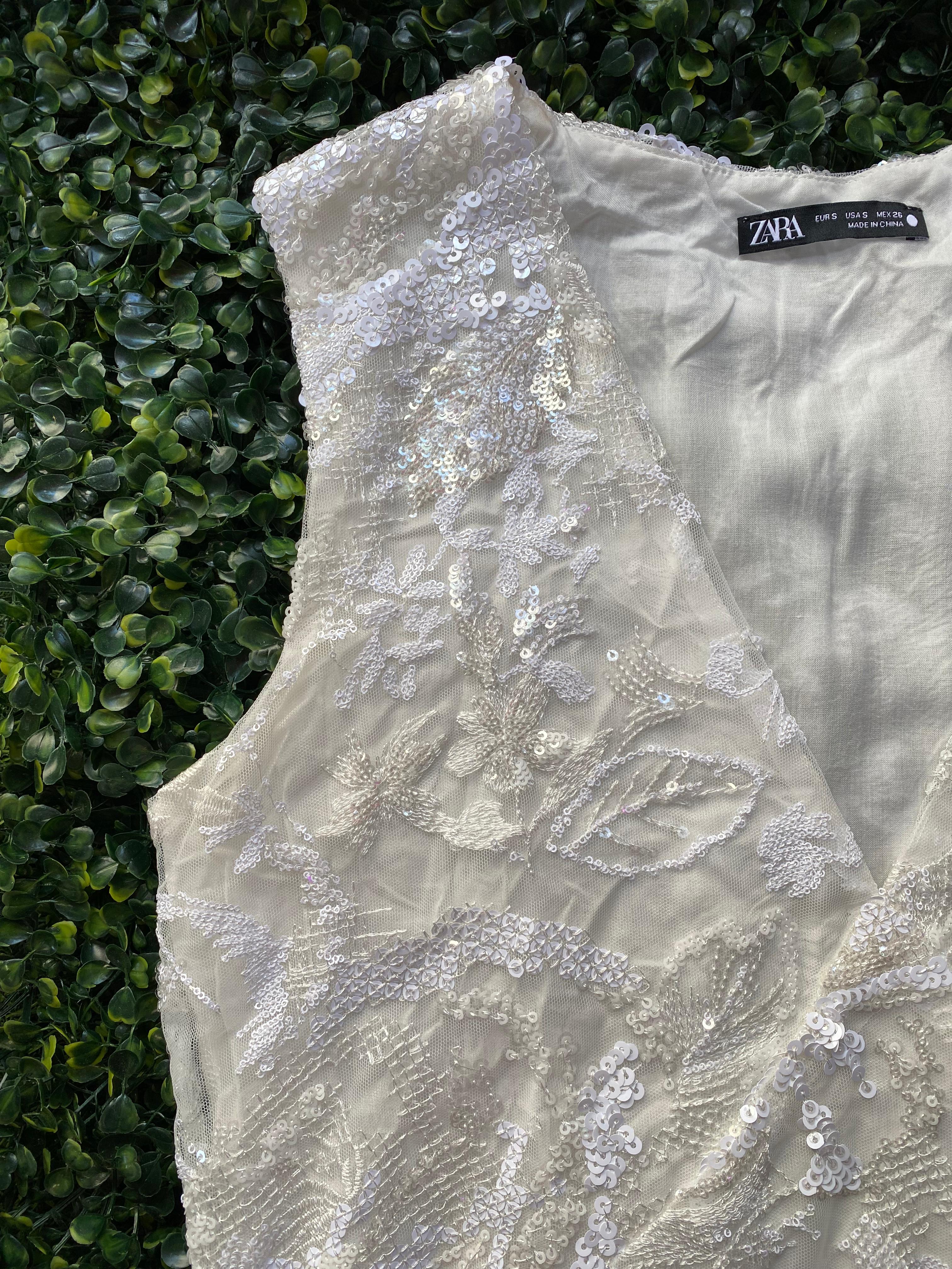 Zara White Embellished Sequin Mini Dress