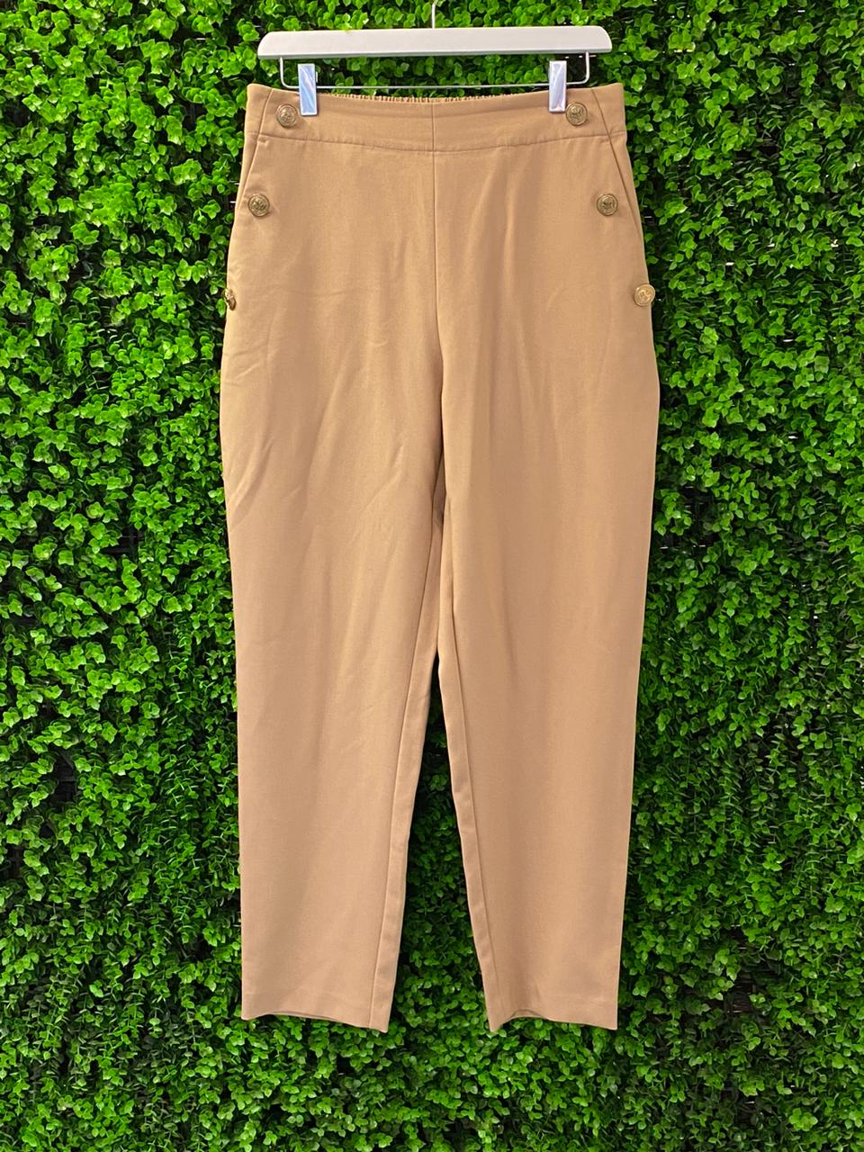 Zara Tan Button Detail Tailored Trousers with Pockets