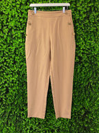 Zara Tan Button Detail Tailored Trousers with Pockets