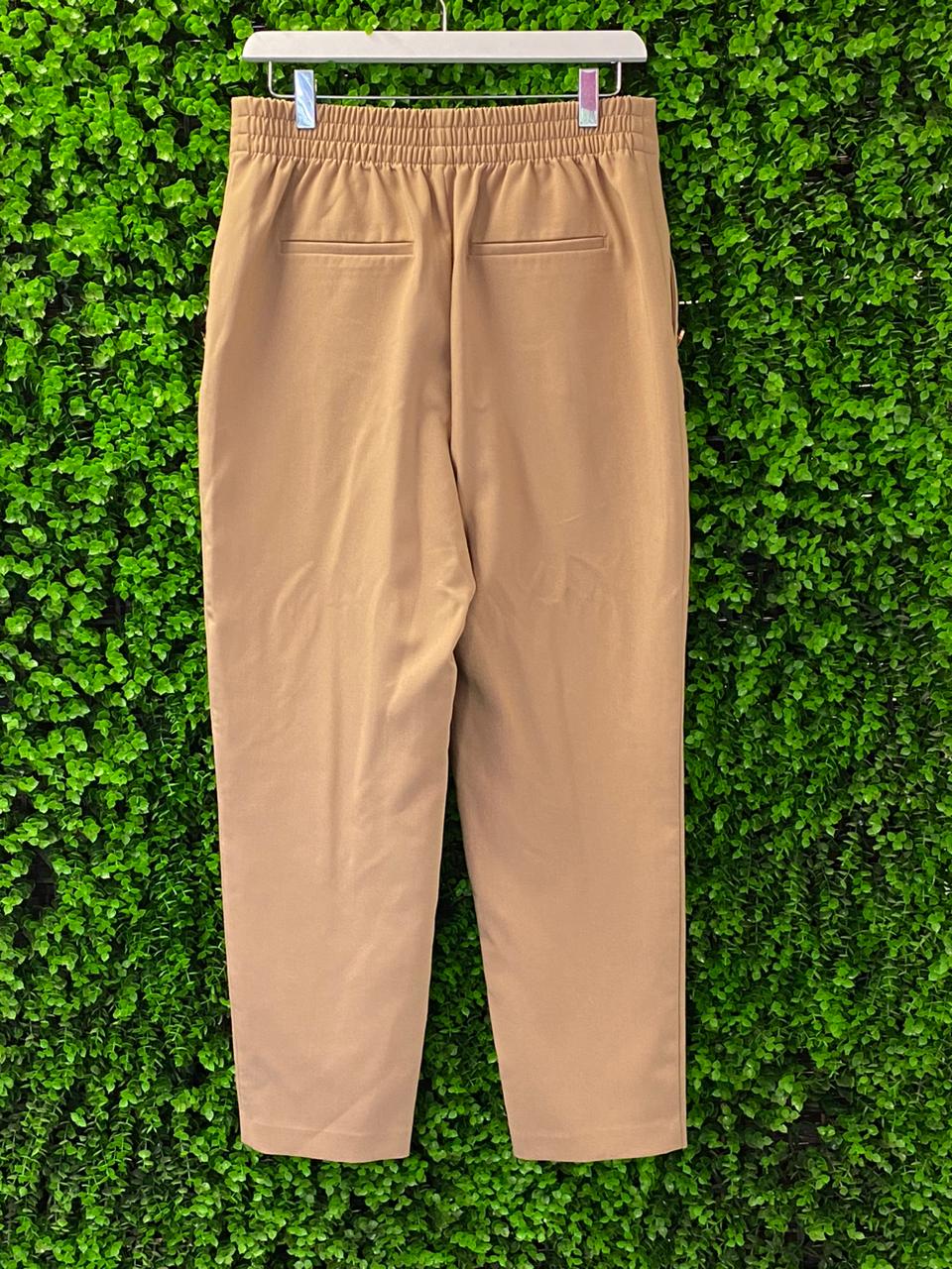 Zara Tan Button Detail Tailored Trousers with Pockets