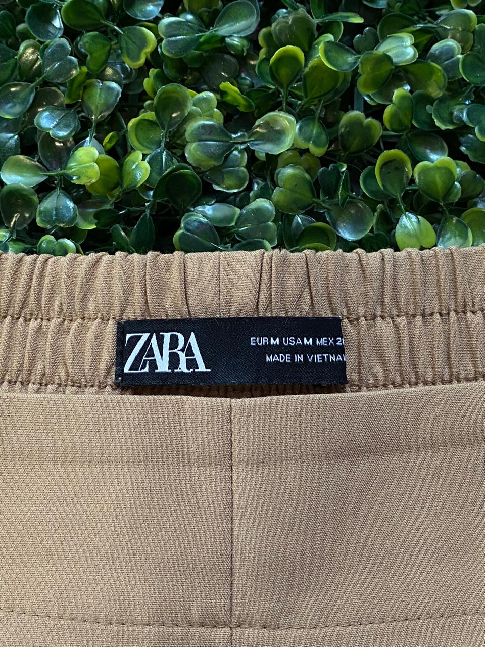 Zara Tan Button Detail Tailored Trousers with Pockets