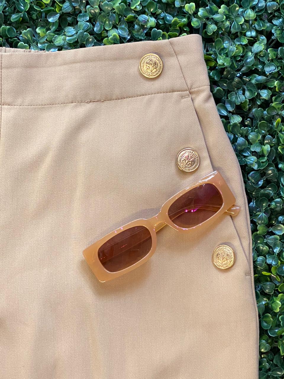 Zara Tan Button Detail Tailored Trousers with Pockets