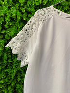 Zara Basic Cream Lace Sleeve Shift Dress