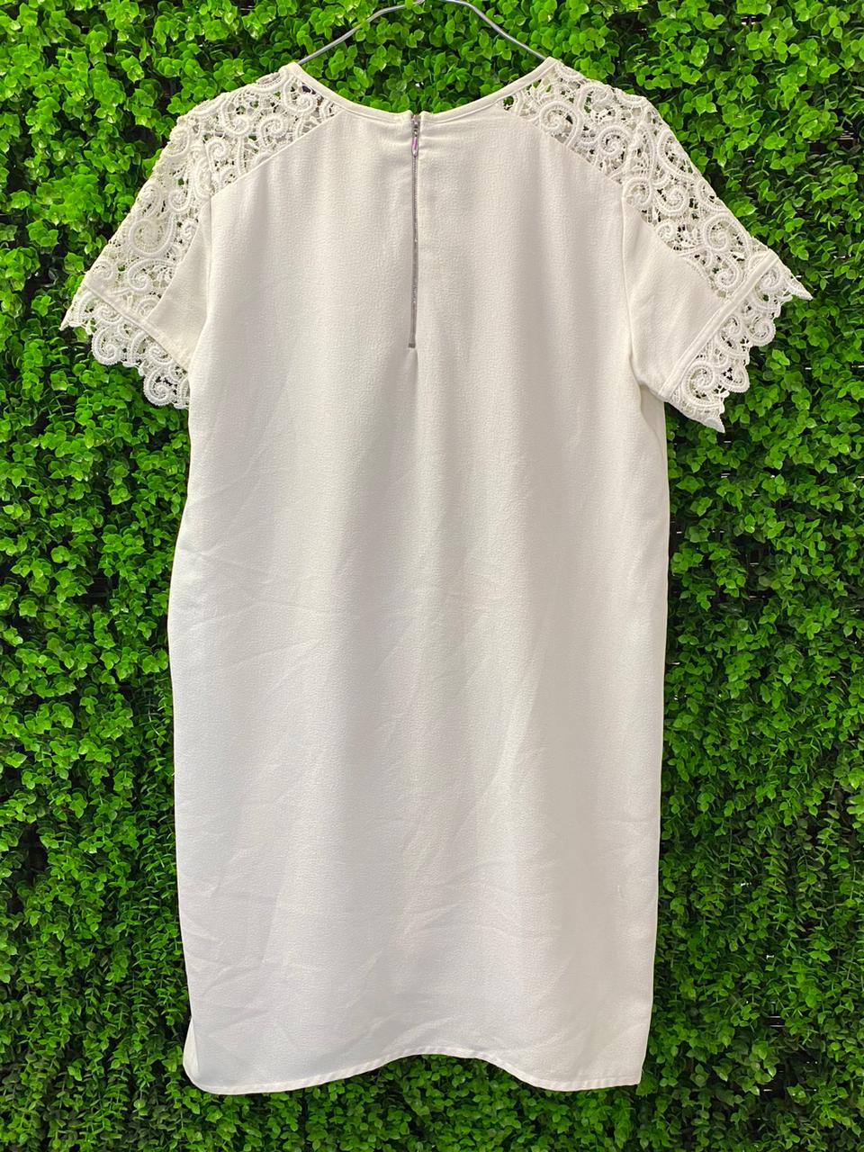 Zara Basic Cream Lace Sleeve Shift Dress
