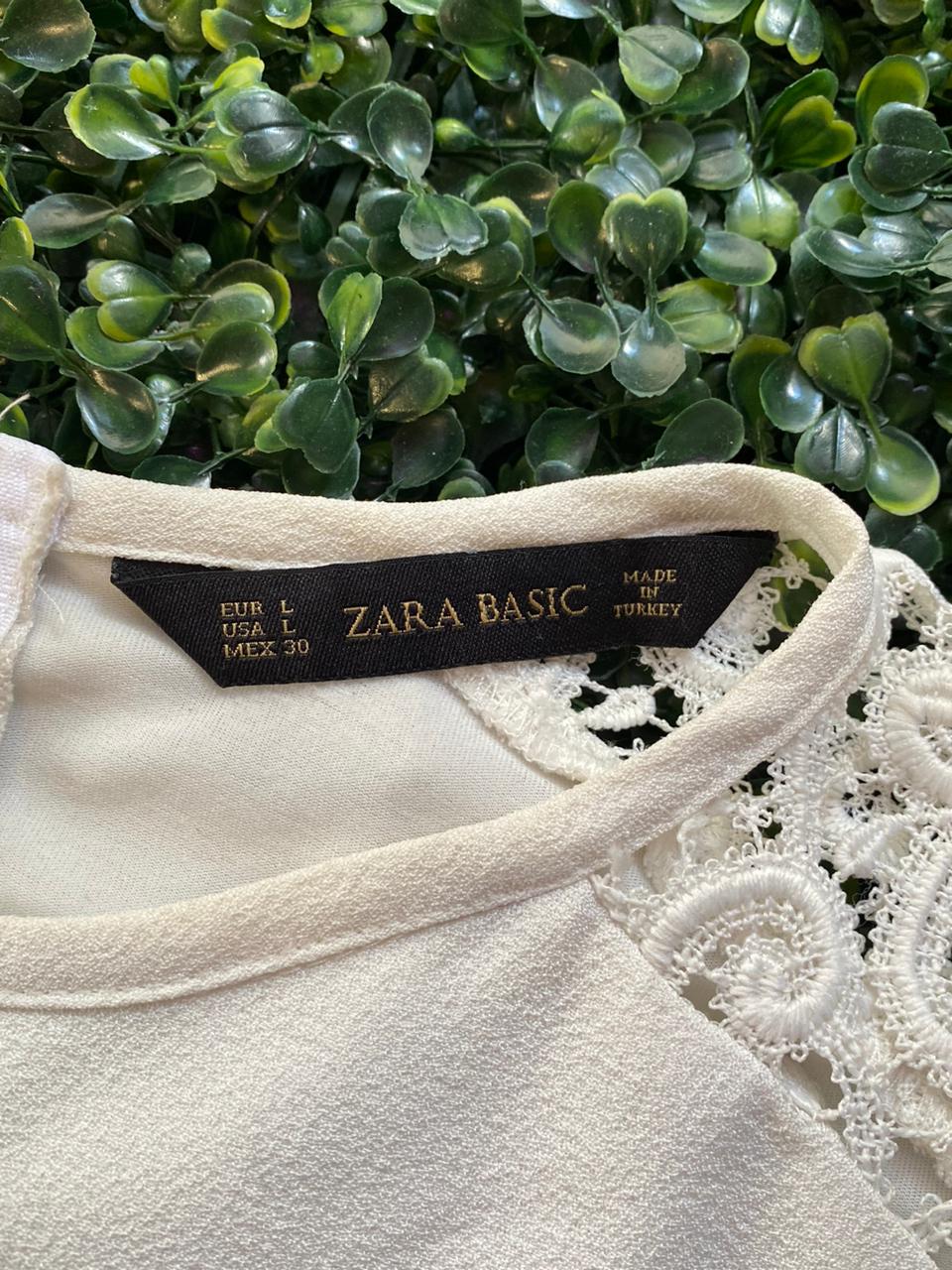 Zara Basic Cream Lace Sleeve Shift Dress
