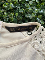 Zara Basic Cream Lace Sleeve Shift Dress