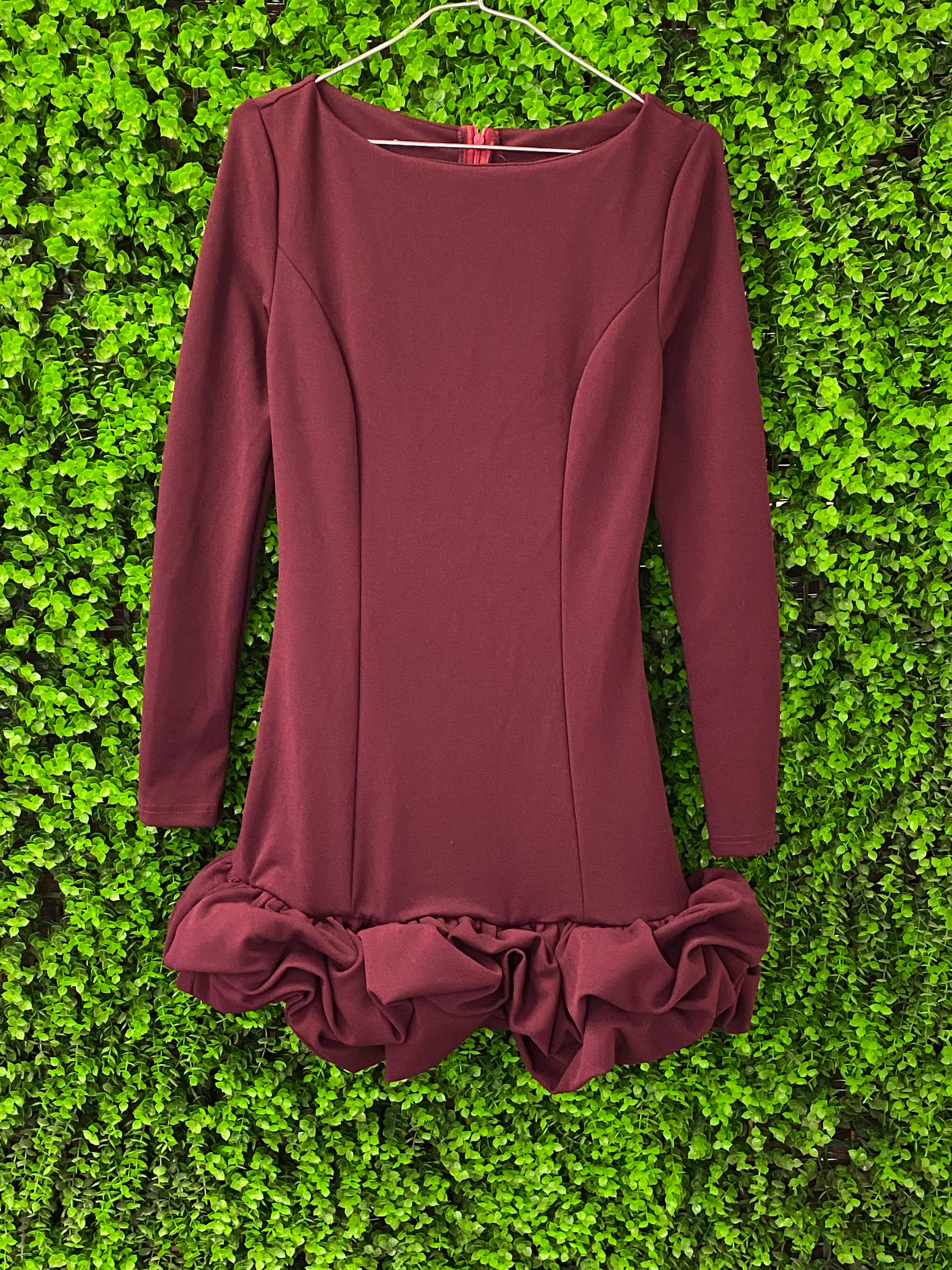 Burgundy Ruffle Hem Mini Dress