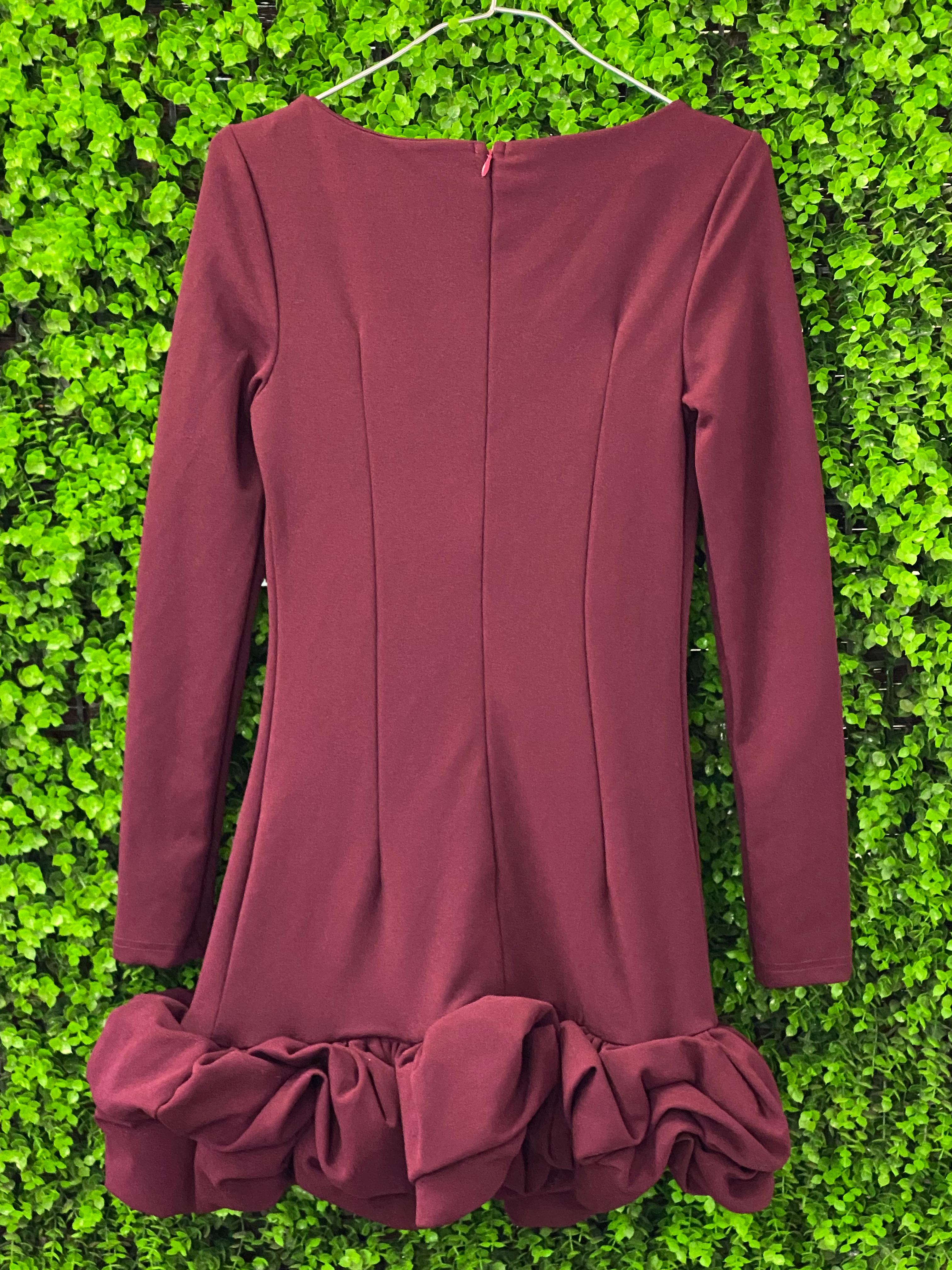 Burgundy Ruffle Hem Mini Dress