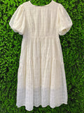 MM Studio Cream Embroidered Puff Sleeve Midi Dress