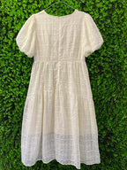 MM Studio Cream Embroidered Puff Sleeve Midi Dress