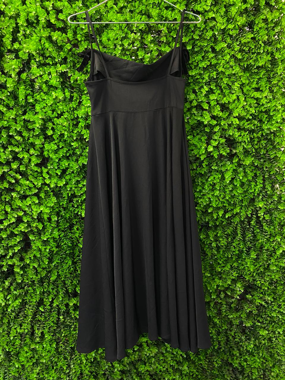 Bella Vintage Black Tie-Strap Midi Dress
