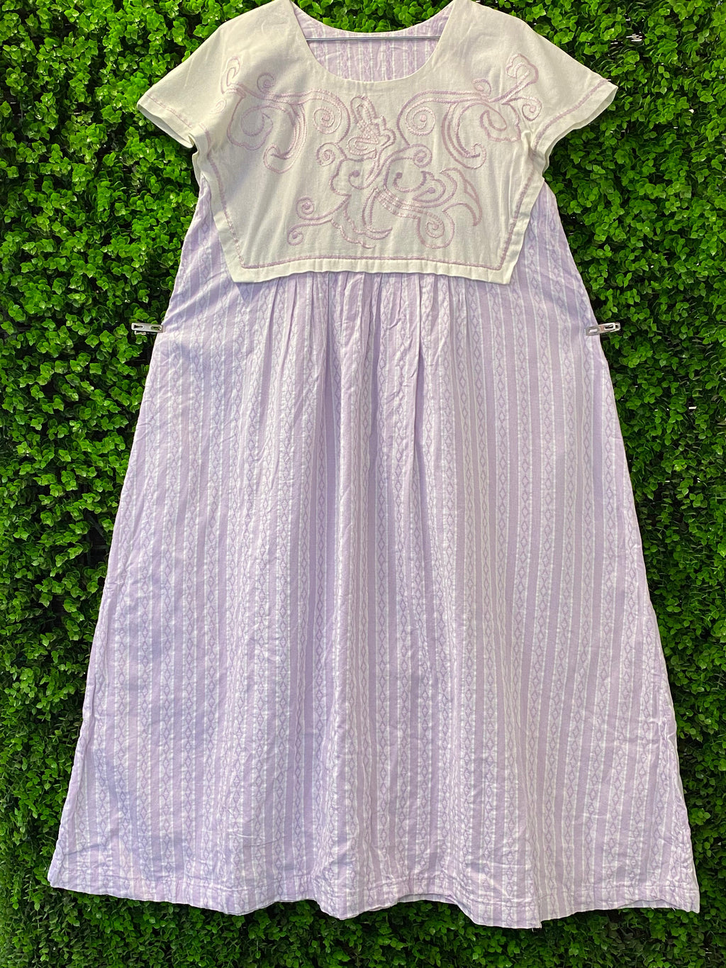 Lilac Cotton Blend Embroidered Overlay Dress