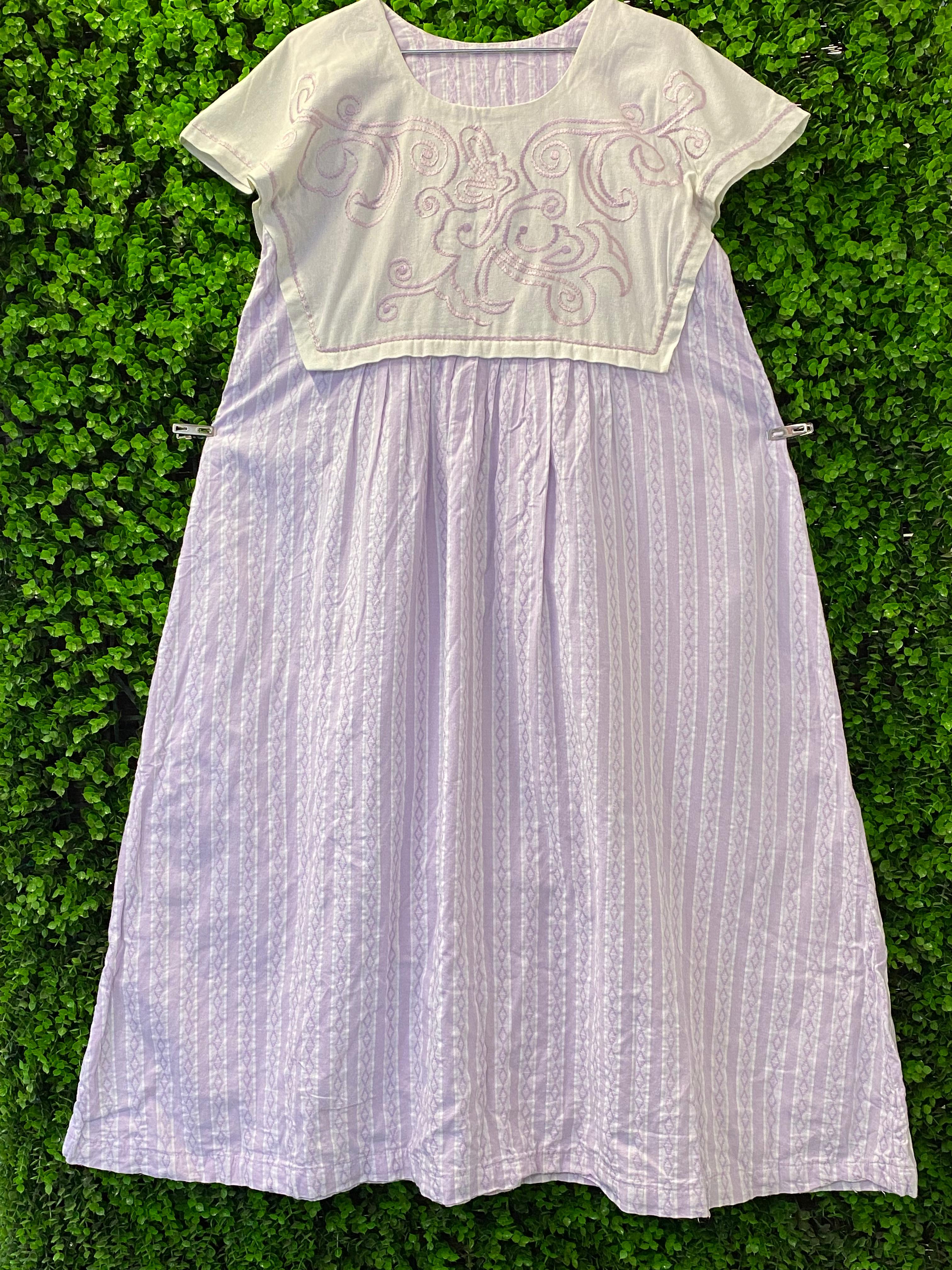 Lilac Cotton Blend Embroidered Overlay Dress