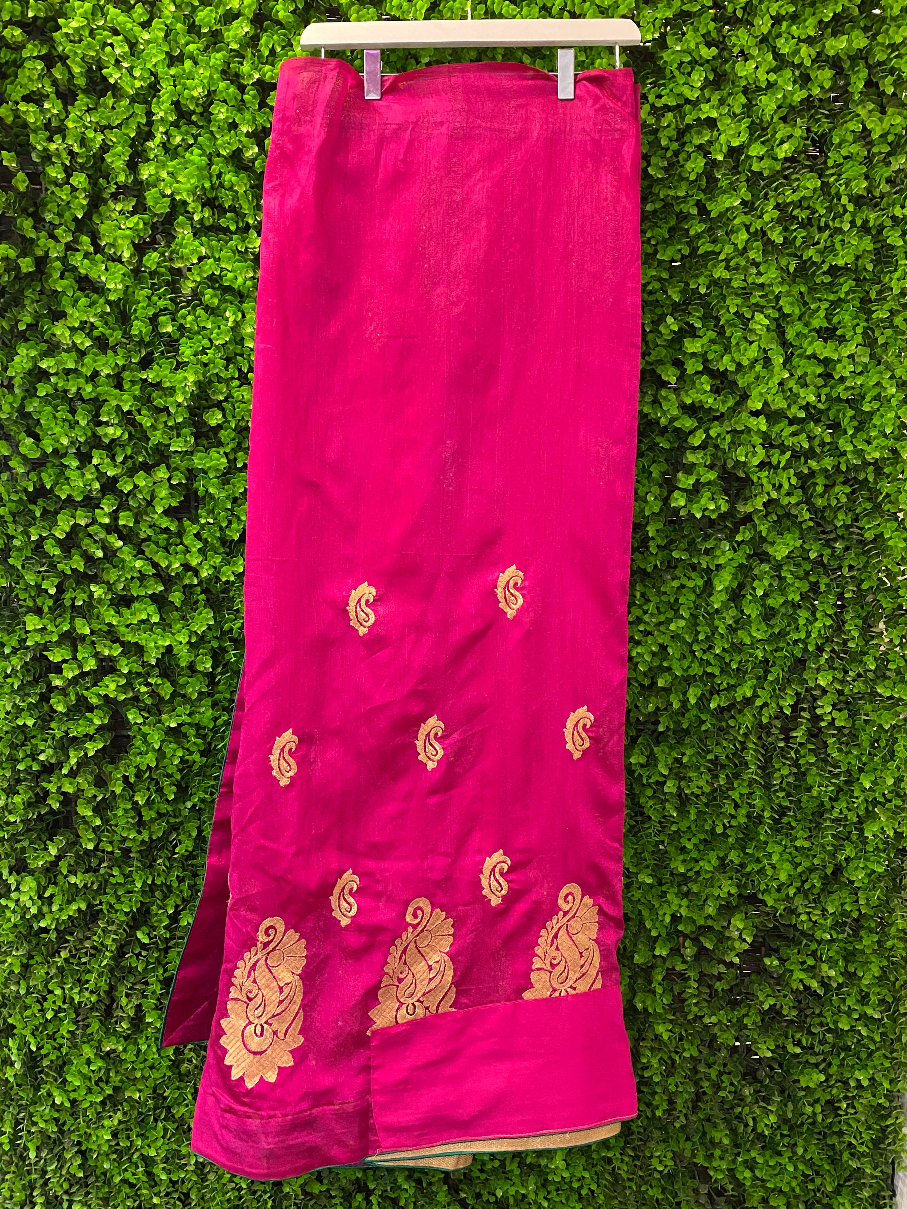 Magenta & Emerald Green Embellished Sari Set