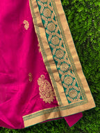 Magenta & Emerald Green Embellished Sari Set