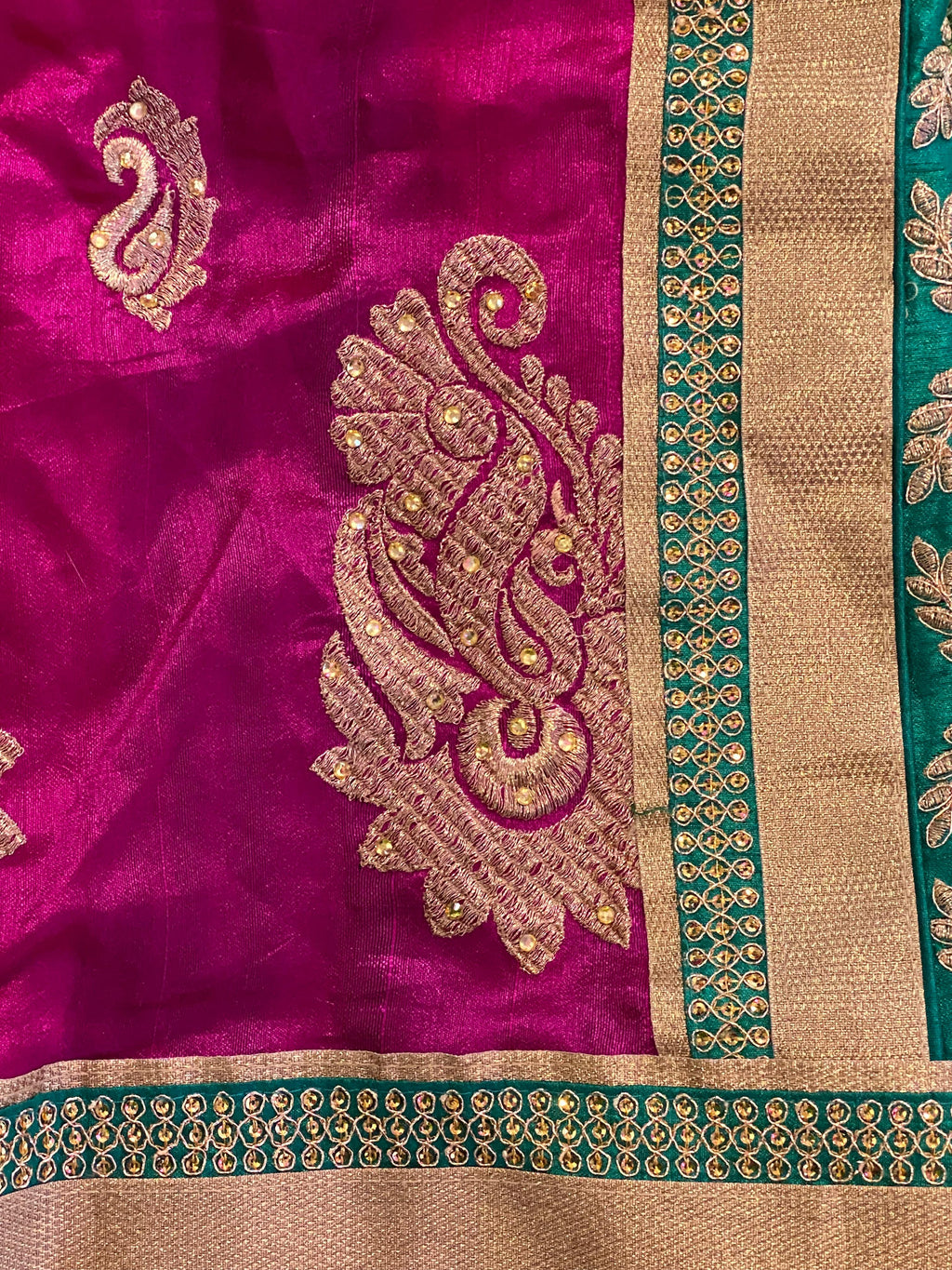 Magenta & Emerald Green Embellished Sari Set