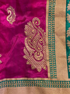 Magenta & Emerald Green Embellished Sari Set