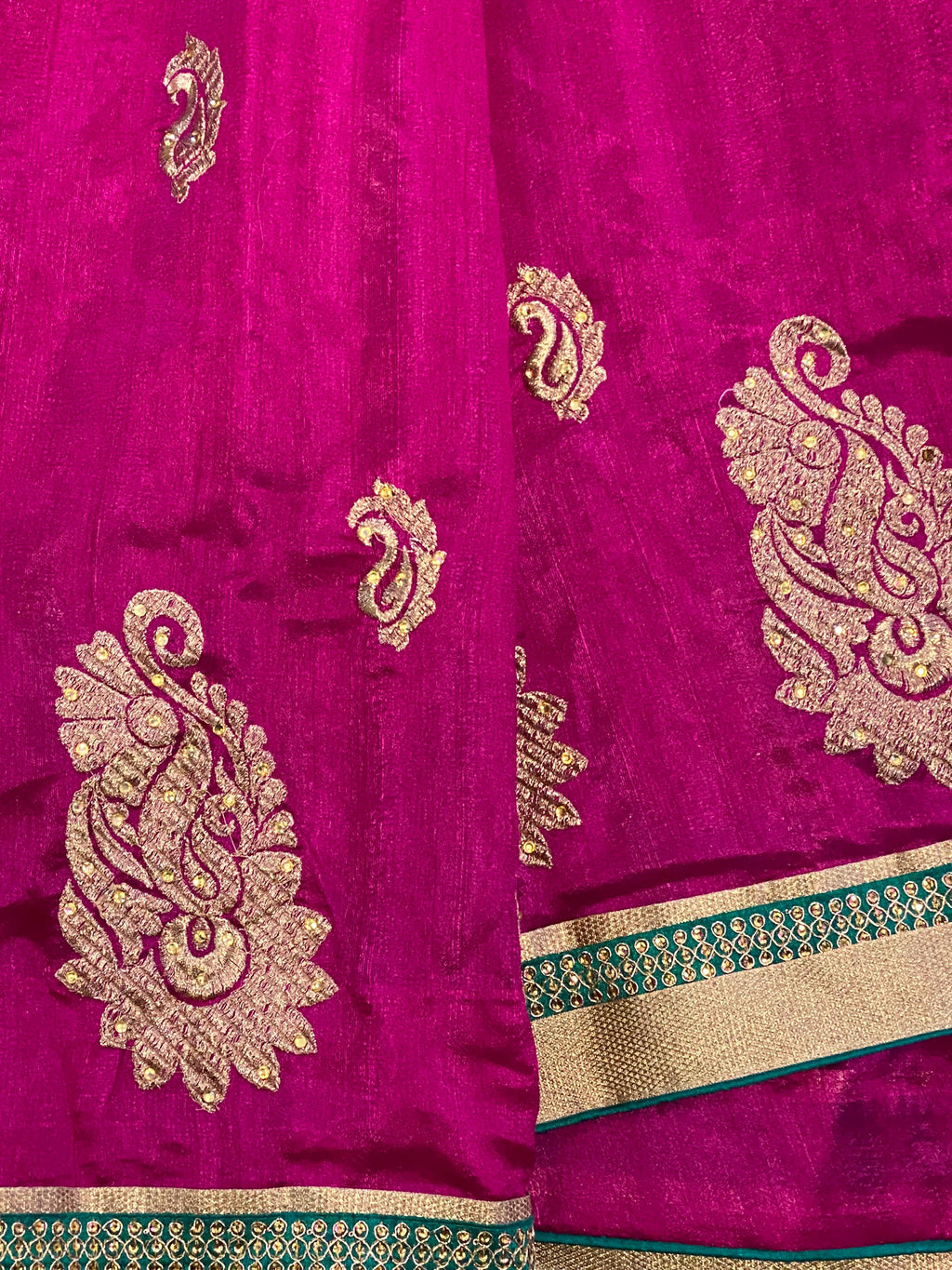 Magenta & Emerald Green Embellished Sari Set