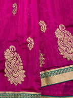Magenta & Emerald Green Embellished Sari Set