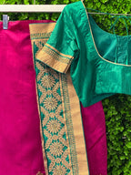 Magenta & Emerald Green Embellished Sari Set
