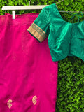 Magenta & Emerald Green Embellished Sari Set