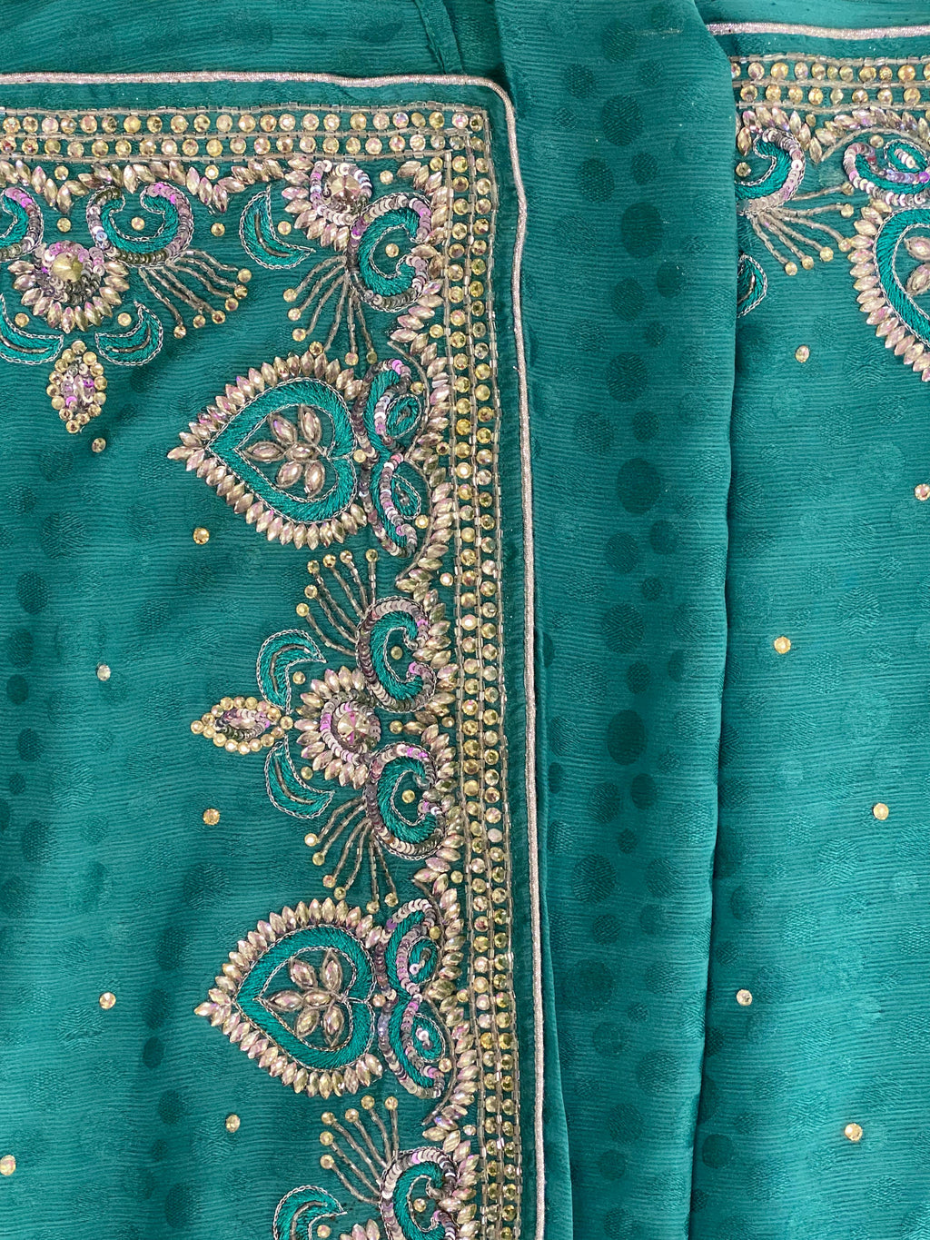 Teal & Blue Embellished Sari Set