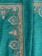Teal & Blue Embellished Sari Set