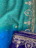 Teal & Blue Embellished Sari Set