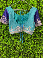 Teal & Blue Embellished Sari Set