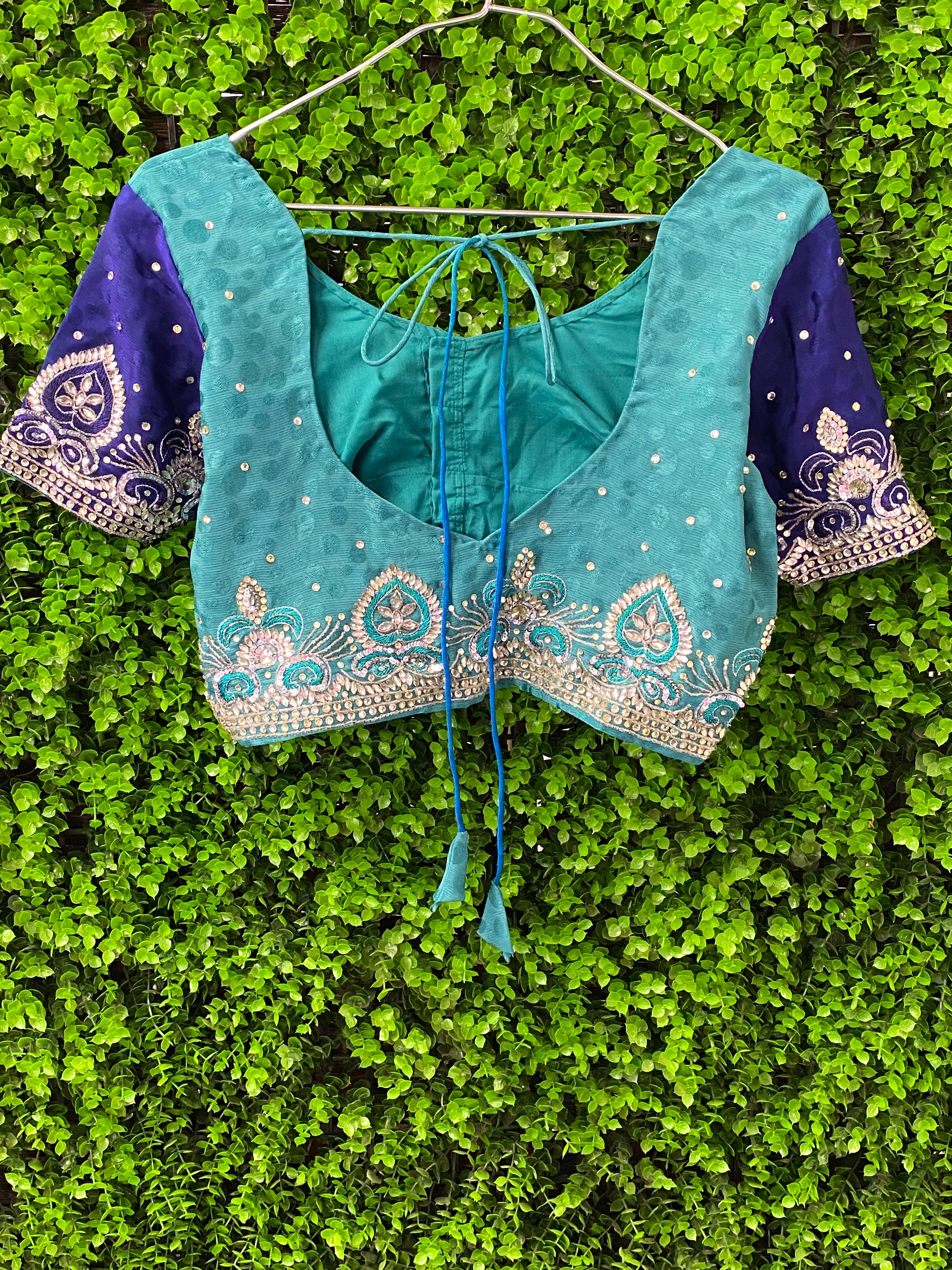 Teal & Blue Embellished Sari Set