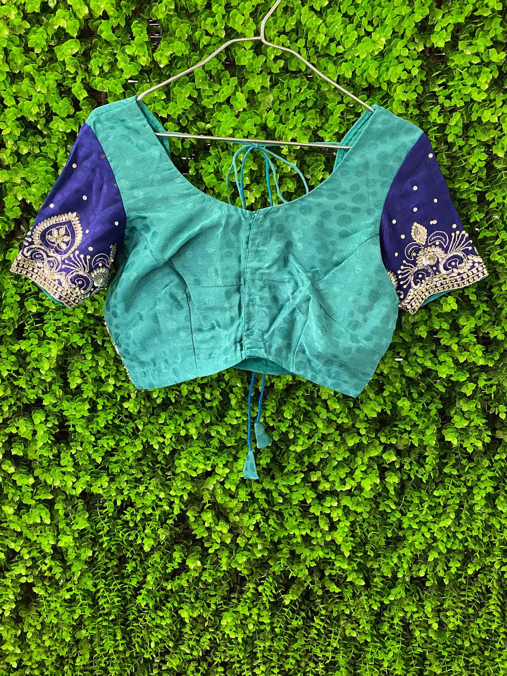 Teal & Blue Embellished Sari Set