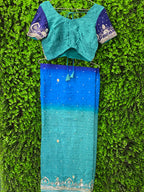 Teal & Blue Embellished Sari Set