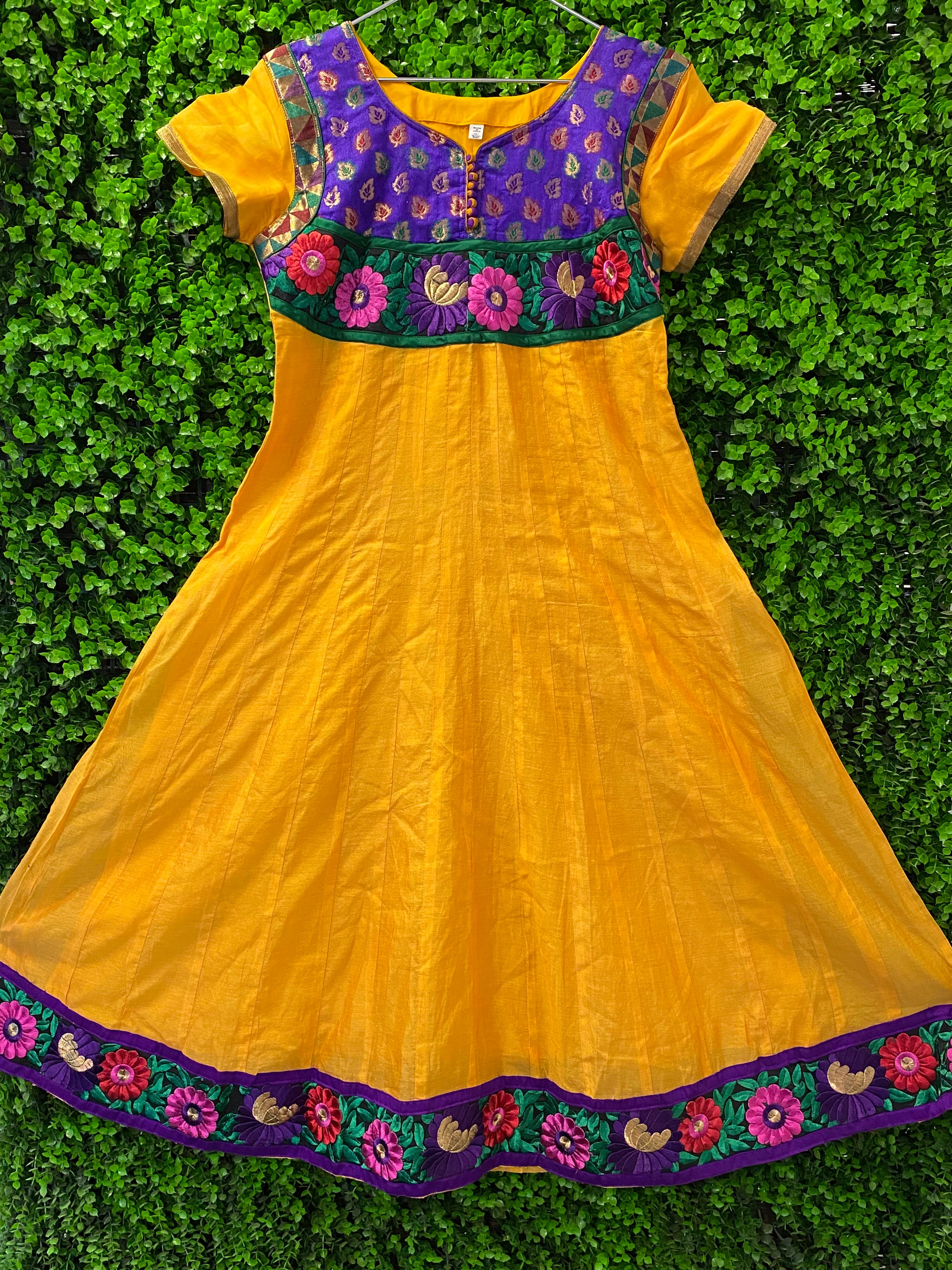 Mustard Yellow Embroidered Indian Midi Dress