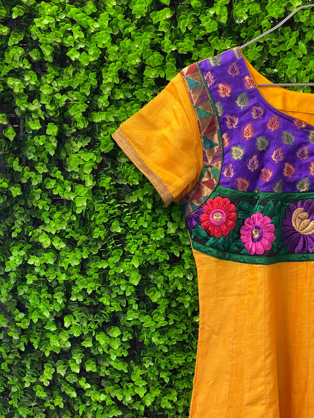 Mustard Yellow Embroidered Indian Midi Dress