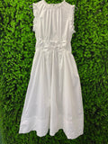 White Ruffle Zip-Front Midi Dress with Pockets
