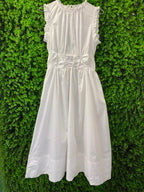 White Ruffle Zip-Front Midi Dress with Pockets