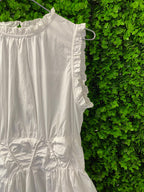 White Ruffle Zip-Front Midi Dress with Pockets