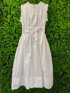 White Ruffle Zip-Front Midi Dress with Pockets
