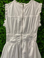 White Ruffle Zip-Front Midi Dress with Pockets