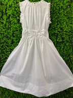 White Ruffle Zip-Front Midi Dress with Pockets