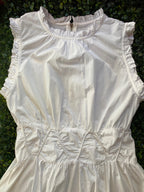 White Ruffle Zip-Front Midi Dress with Pockets