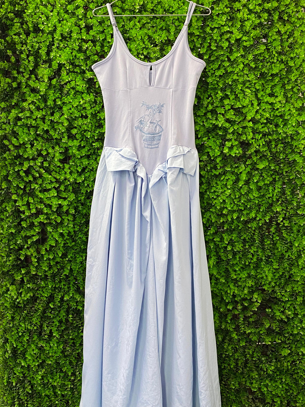 Pale Blue Embroidered Bow Detail Maxi Dress