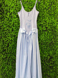 Pale Blue Embroidered Bow Detail Maxi Dress