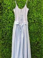 Pale Blue Embroidered Bow Detail Maxi Dress